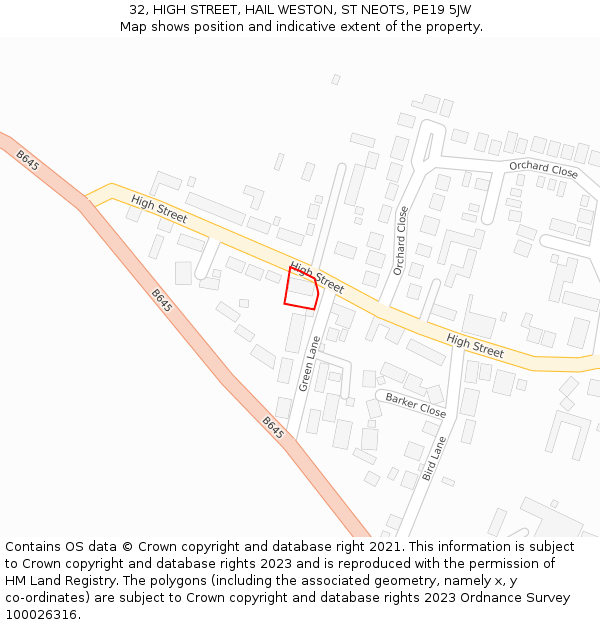 32, HIGH STREET, HAIL WESTON, ST NEOTS, PE19 5JW: Location map and indicative extent of plot