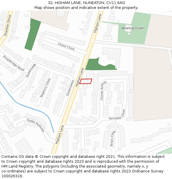 32, HIGHAM LANE, NUNEATON, CV11 6AG: Location map and indicative extent of plot