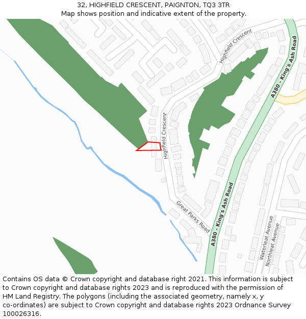 32, HIGHFIELD CRESCENT, PAIGNTON, TQ3 3TR: Location map and indicative extent of plot