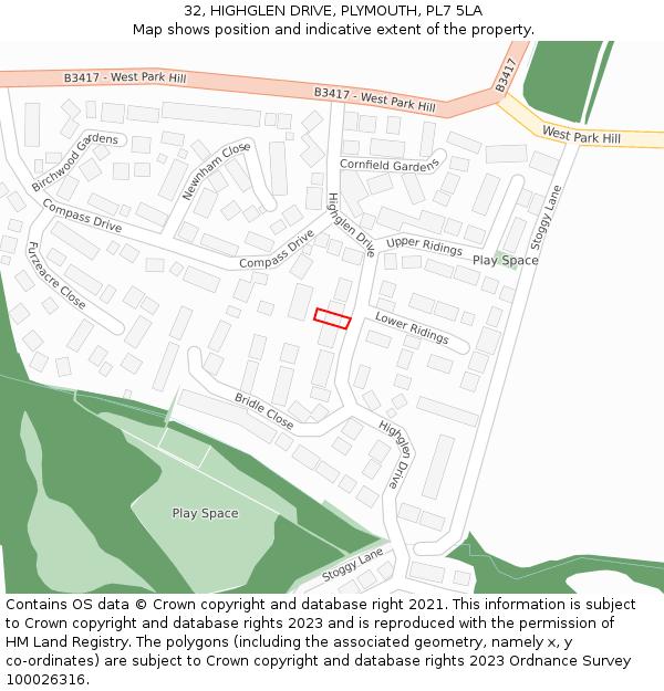 32, HIGHGLEN DRIVE, PLYMOUTH, PL7 5LA: Location map and indicative extent of plot