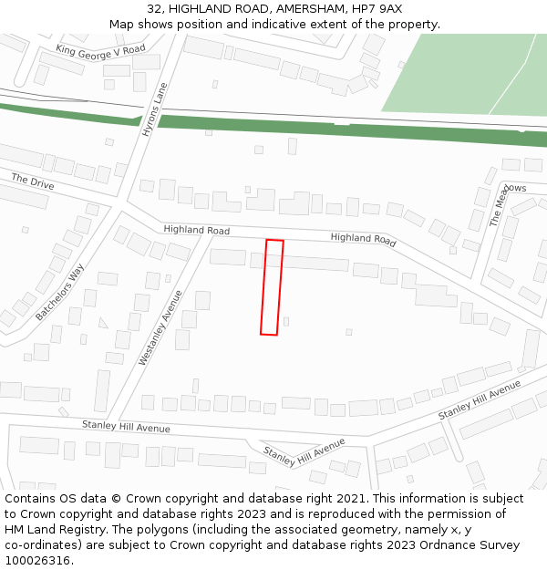 32, HIGHLAND ROAD, AMERSHAM, HP7 9AX: Location map and indicative extent of plot