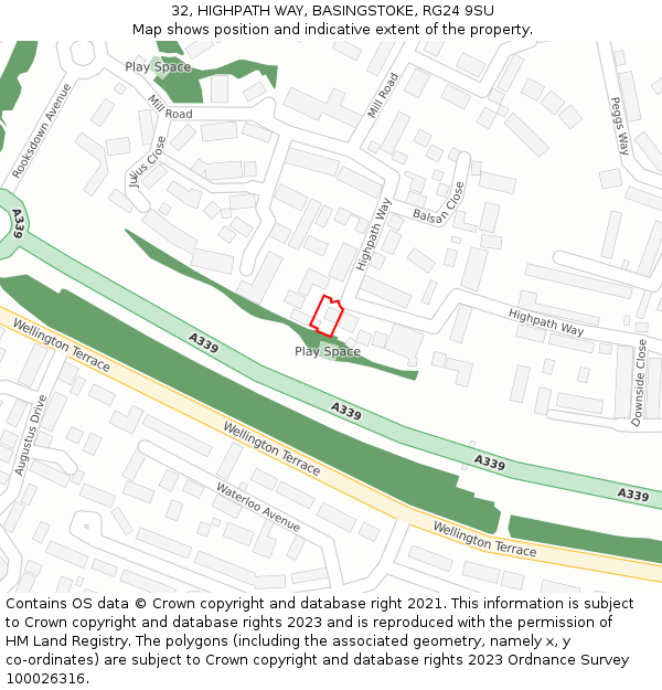 32, HIGHPATH WAY, BASINGSTOKE, RG24 9SU: Location map and indicative extent of plot