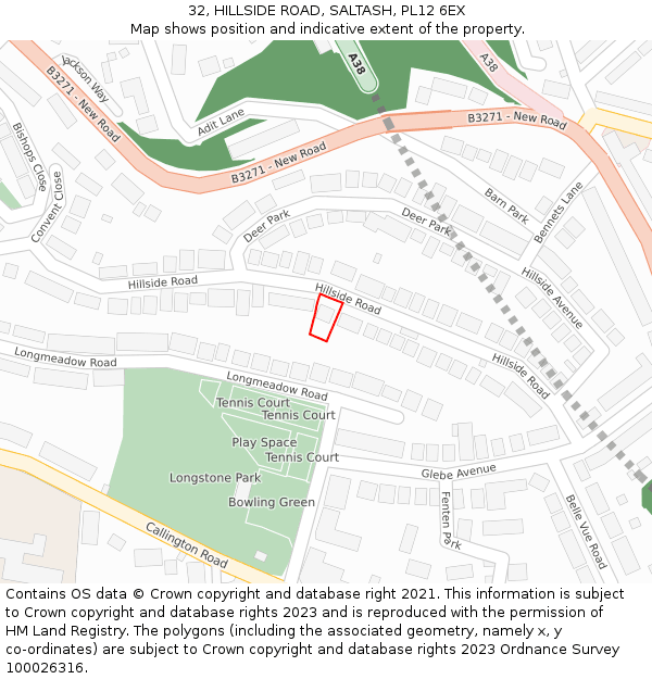 32, HILLSIDE ROAD, SALTASH, PL12 6EX: Location map and indicative extent of plot