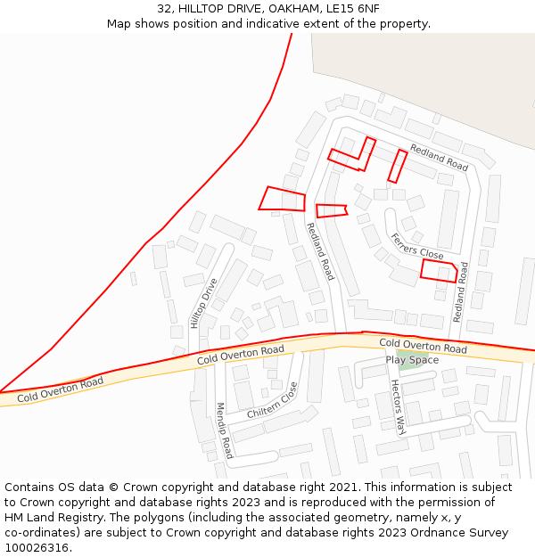 32, HILLTOP DRIVE, OAKHAM, LE15 6NF: Location map and indicative extent of plot