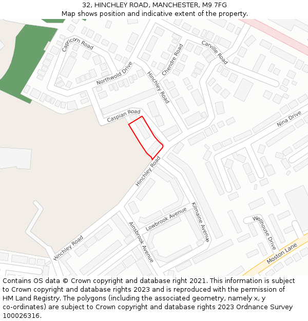 32, HINCHLEY ROAD, MANCHESTER, M9 7FG: Location map and indicative extent of plot