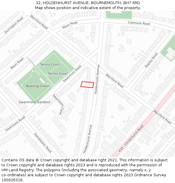 32, HOLDENHURST AVENUE, BOURNEMOUTH, BH7 6RD: Location map and indicative extent of plot