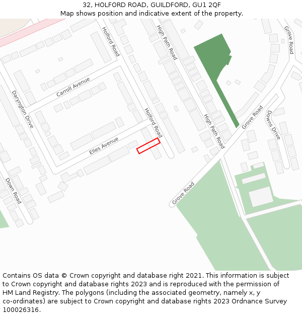 32, HOLFORD ROAD, GUILDFORD, GU1 2QF: Location map and indicative extent of plot