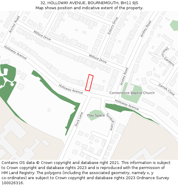 32, HOLLOWAY AVENUE, BOURNEMOUTH, BH11 9JS: Location map and indicative extent of plot