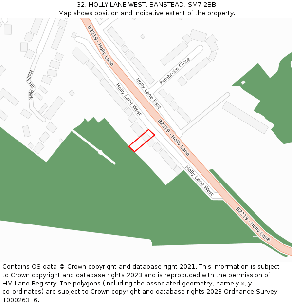 32, HOLLY LANE WEST, BANSTEAD, SM7 2BB: Location map and indicative extent of plot