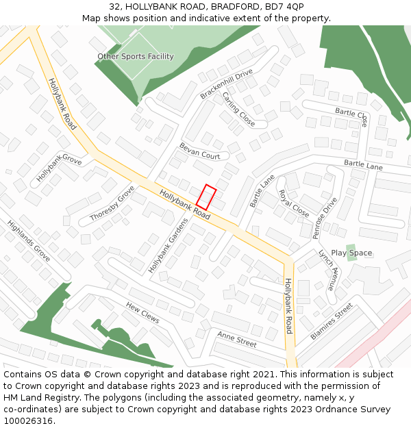 32, HOLLYBANK ROAD, BRADFORD, BD7 4QP: Location map and indicative extent of plot