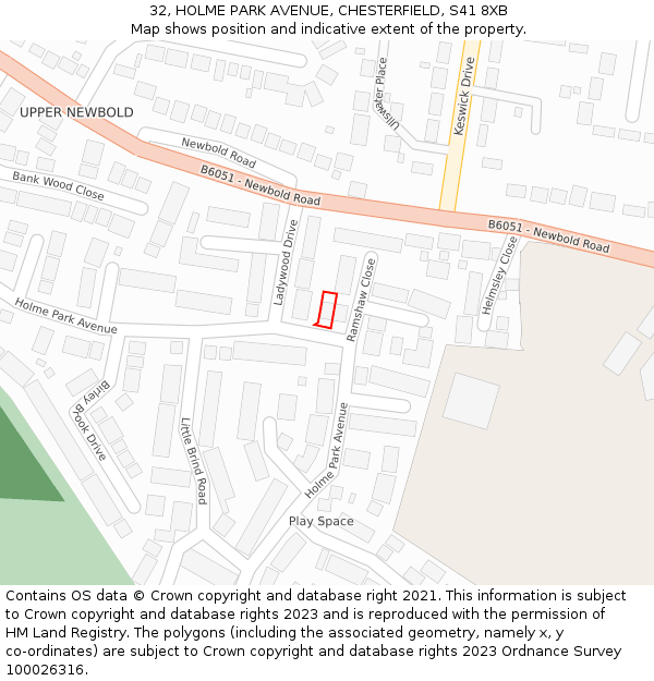 32, HOLME PARK AVENUE, CHESTERFIELD, S41 8XB: Location map and indicative extent of plot