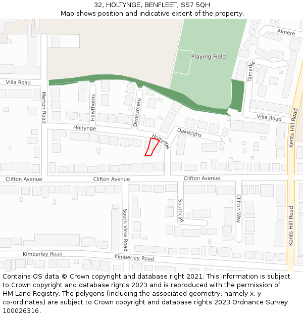 32, HOLTYNGE, BENFLEET, SS7 5QH: Location map and indicative extent of plot