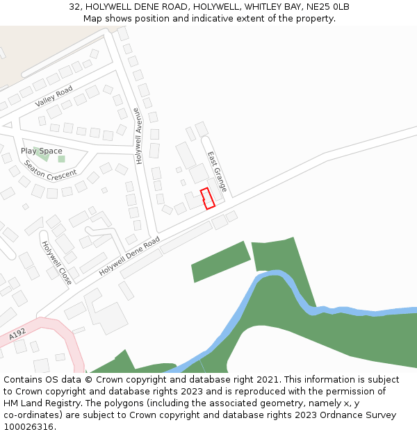 32, HOLYWELL DENE ROAD, HOLYWELL, WHITLEY BAY, NE25 0LB: Location map and indicative extent of plot