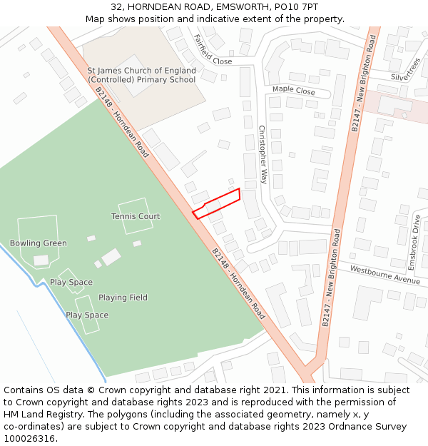 32, HORNDEAN ROAD, EMSWORTH, PO10 7PT: Location map and indicative extent of plot