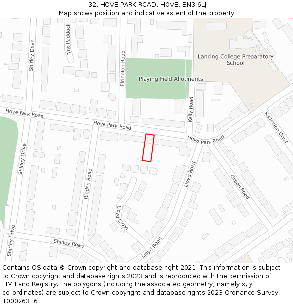 32, HOVE PARK ROAD, HOVE, BN3 6LJ: Location map and indicative extent of plot