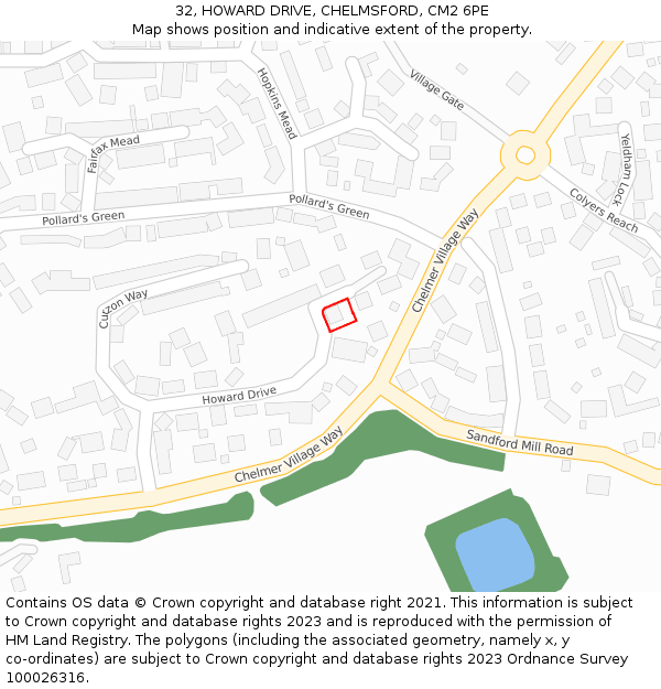32, HOWARD DRIVE, CHELMSFORD, CM2 6PE: Location map and indicative extent of plot