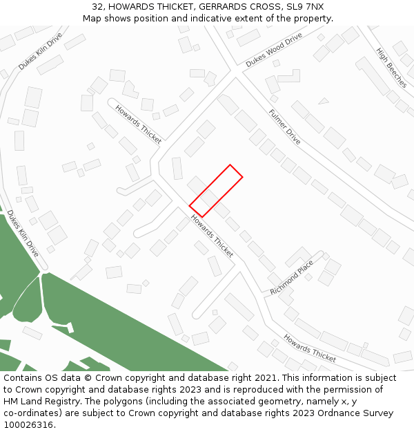 32, HOWARDS THICKET, GERRARDS CROSS, SL9 7NX: Location map and indicative extent of plot