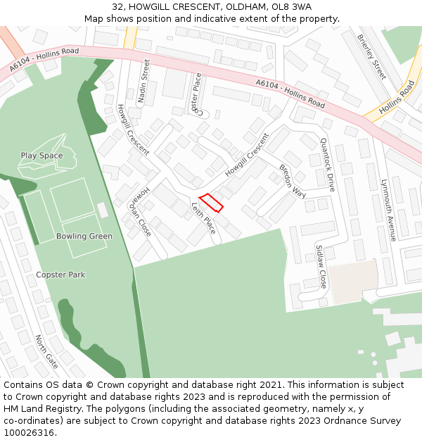 32, HOWGILL CRESCENT, OLDHAM, OL8 3WA: Location map and indicative extent of plot