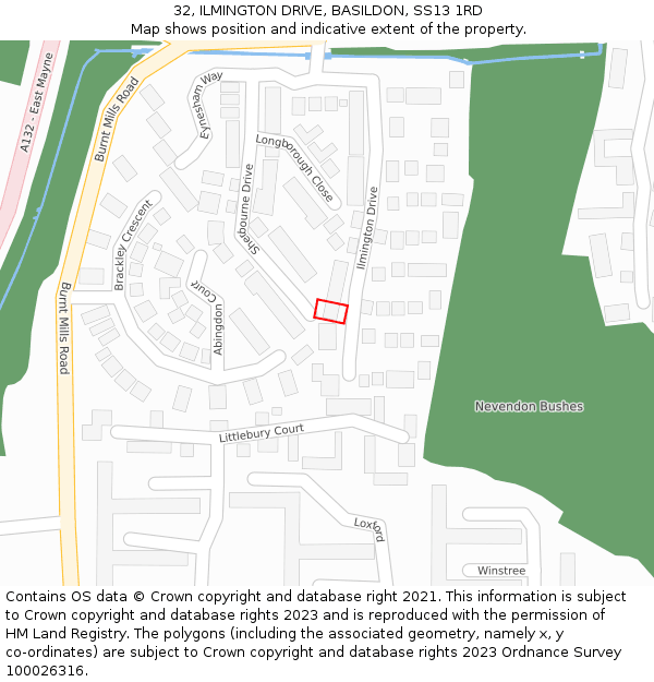 32, ILMINGTON DRIVE, BASILDON, SS13 1RD: Location map and indicative extent of plot