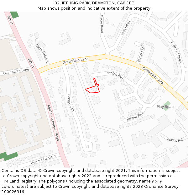 32, IRTHING PARK, BRAMPTON, CA8 1EB: Location map and indicative extent of plot