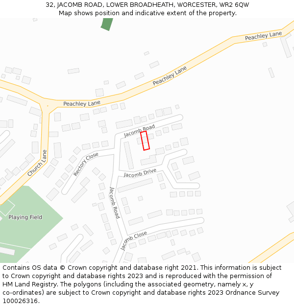 32, JACOMB ROAD, LOWER BROADHEATH, WORCESTER, WR2 6QW: Location map and indicative extent of plot
