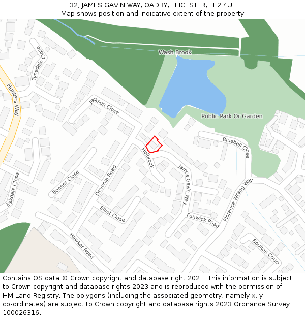 32, JAMES GAVIN WAY, OADBY, LEICESTER, LE2 4UE: Location map and indicative extent of plot