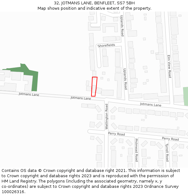 32, JOTMANS LANE, BENFLEET, SS7 5BH: Location map and indicative extent of plot
