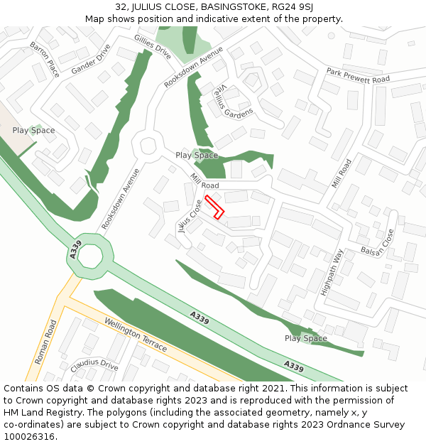 32, JULIUS CLOSE, BASINGSTOKE, RG24 9SJ: Location map and indicative extent of plot