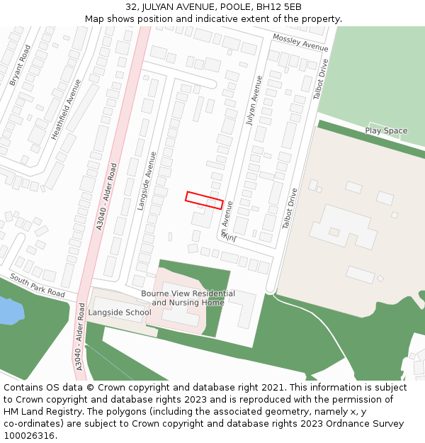 32, JULYAN AVENUE, POOLE, BH12 5EB: Location map and indicative extent of plot