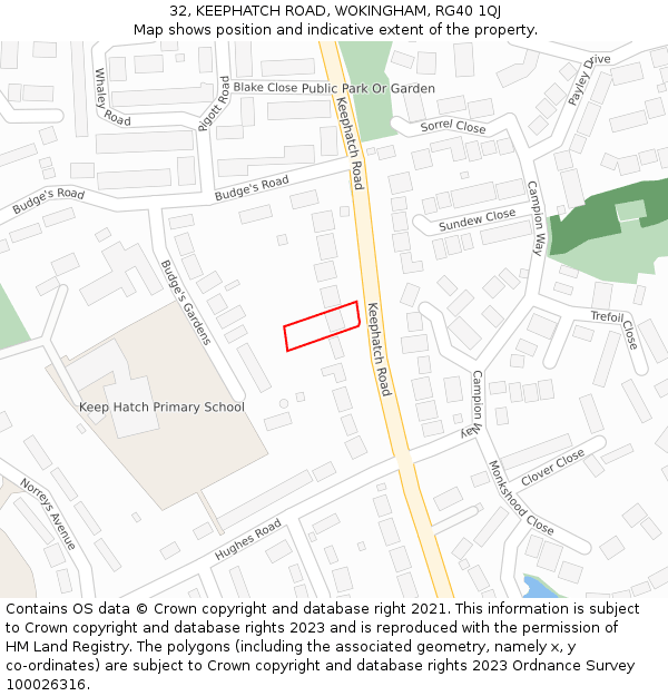 32, KEEPHATCH ROAD, WOKINGHAM, RG40 1QJ: Location map and indicative extent of plot