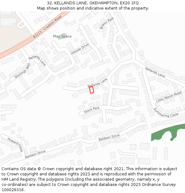 32, KELLANDS LANE, OKEHAMPTON, EX20 1FQ: Location map and indicative extent of plot