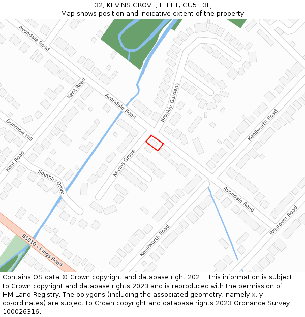 32, KEVINS GROVE, FLEET, GU51 3LJ: Location map and indicative extent of plot