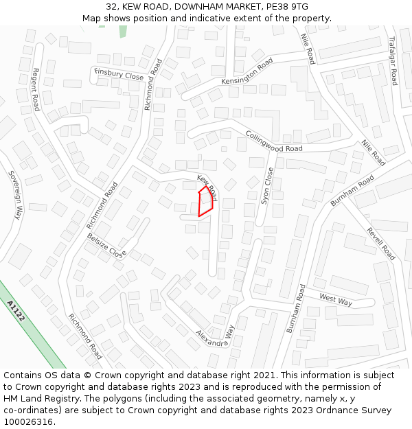 32, KEW ROAD, DOWNHAM MARKET, PE38 9TG: Location map and indicative extent of plot