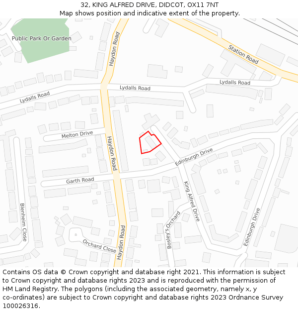 32, KING ALFRED DRIVE, DIDCOT, OX11 7NT: Location map and indicative extent of plot