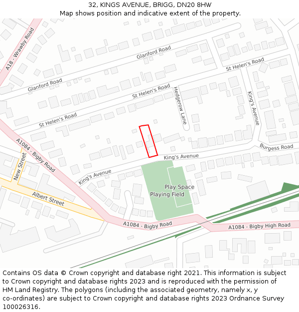 32, KINGS AVENUE, BRIGG, DN20 8HW: Location map and indicative extent of plot