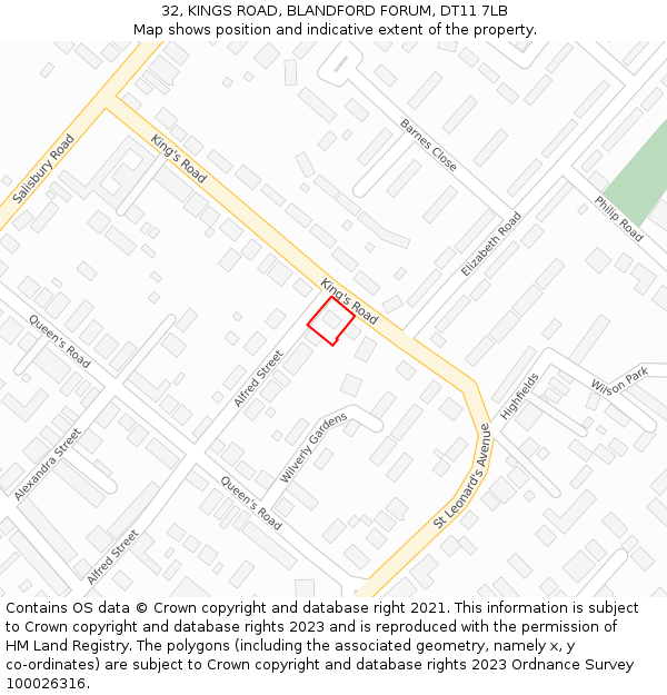 32, KINGS ROAD, BLANDFORD FORUM, DT11 7LB: Location map and indicative extent of plot