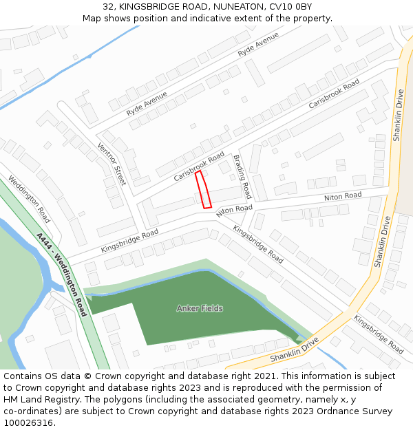 32, KINGSBRIDGE ROAD, NUNEATON, CV10 0BY: Location map and indicative extent of plot