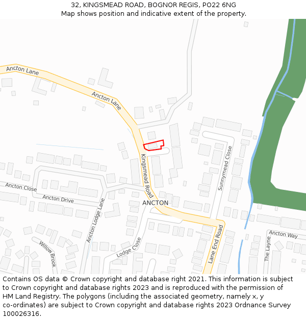 32, KINGSMEAD ROAD, BOGNOR REGIS, PO22 6NG: Location map and indicative extent of plot