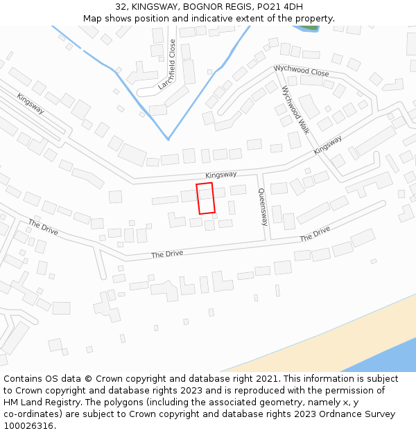 32, KINGSWAY, BOGNOR REGIS, PO21 4DH: Location map and indicative extent of plot