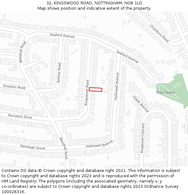 32, KINGSWOOD ROAD, NOTTINGHAM, NG8 1LD: Location map and indicative extent of plot