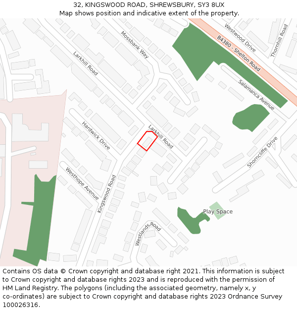 32, KINGSWOOD ROAD, SHREWSBURY, SY3 8UX: Location map and indicative extent of plot