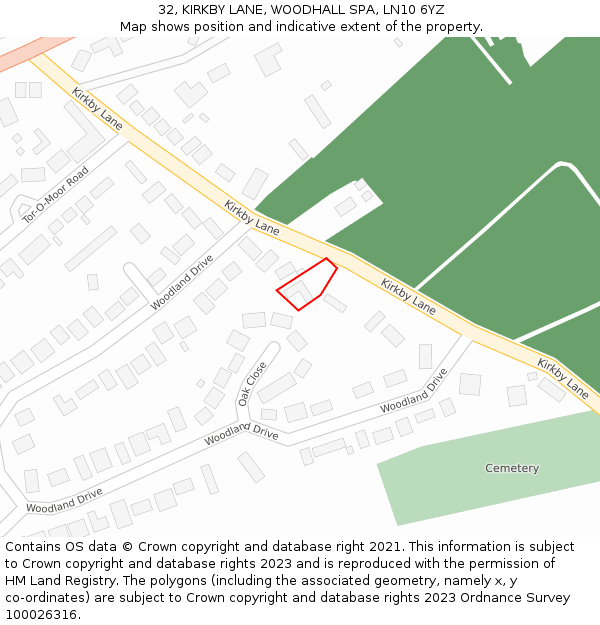 32, KIRKBY LANE, WOODHALL SPA, LN10 6YZ: Location map and indicative extent of plot