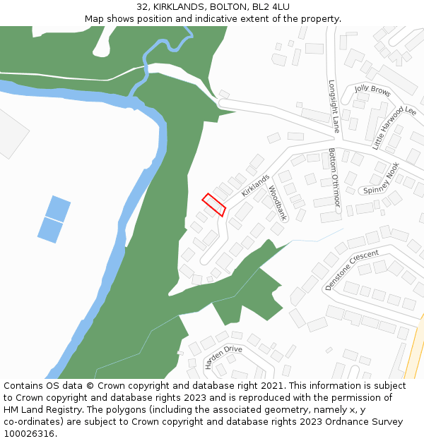 32, KIRKLANDS, BOLTON, BL2 4LU: Location map and indicative extent of plot