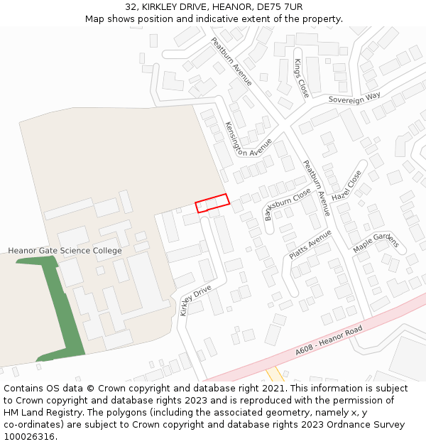 32, KIRKLEY DRIVE, HEANOR, DE75 7UR: Location map and indicative extent of plot