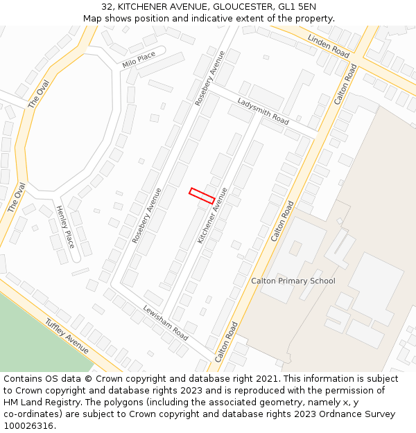 32, KITCHENER AVENUE, GLOUCESTER, GL1 5EN: Location map and indicative extent of plot