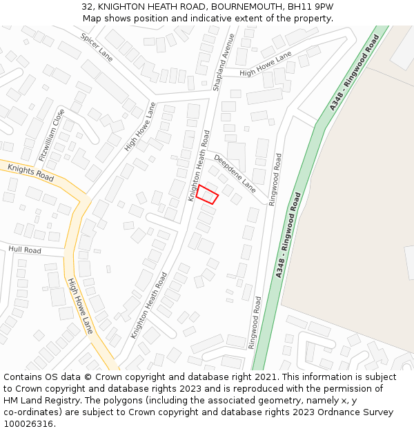 32, KNIGHTON HEATH ROAD, BOURNEMOUTH, BH11 9PW: Location map and indicative extent of plot