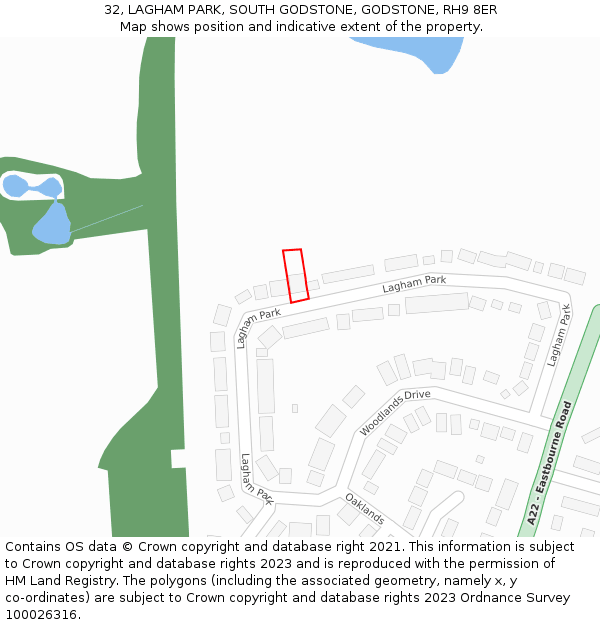 32, LAGHAM PARK, SOUTH GODSTONE, GODSTONE, RH9 8ER: Location map and indicative extent of plot