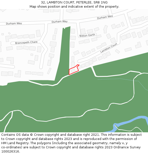 32, LAMBTON COURT, PETERLEE, SR8 1NG: Location map and indicative extent of plot