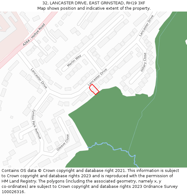 32, LANCASTER DRIVE, EAST GRINSTEAD, RH19 3XF: Location map and indicative extent of plot