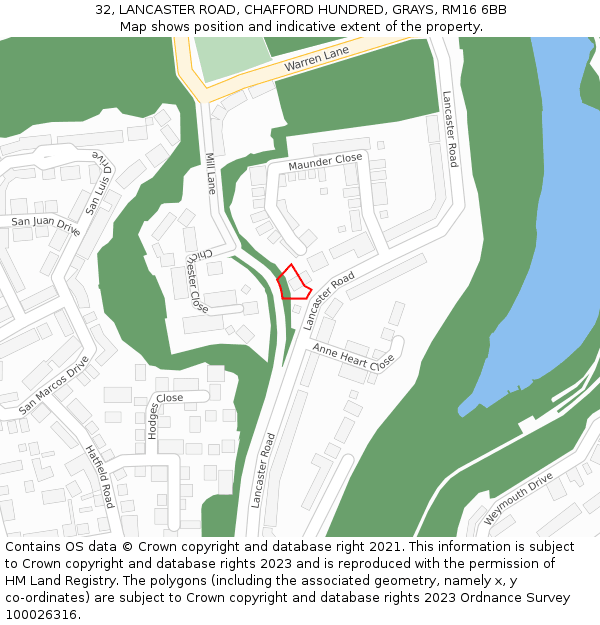 32, LANCASTER ROAD, CHAFFORD HUNDRED, GRAYS, RM16 6BB: Location map and indicative extent of plot